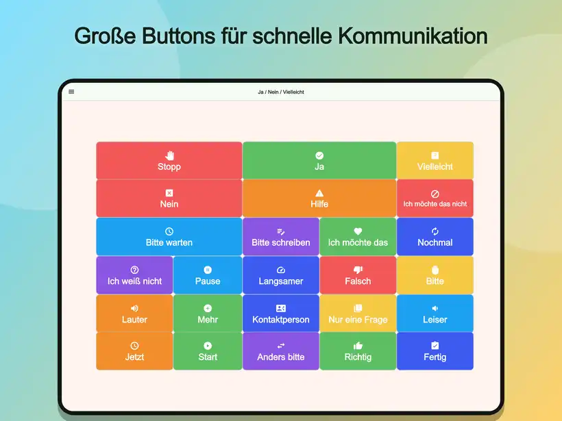 Talking Buttons auf dem iPad mit großzügigem Board und großen Buttons