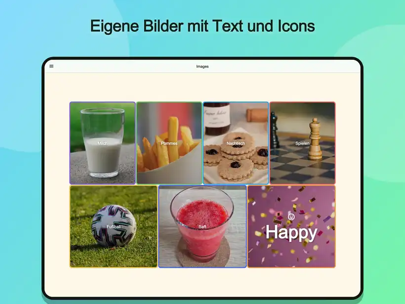 Talking Buttons Board mit eigenen Fotos und Textbeschriftungen