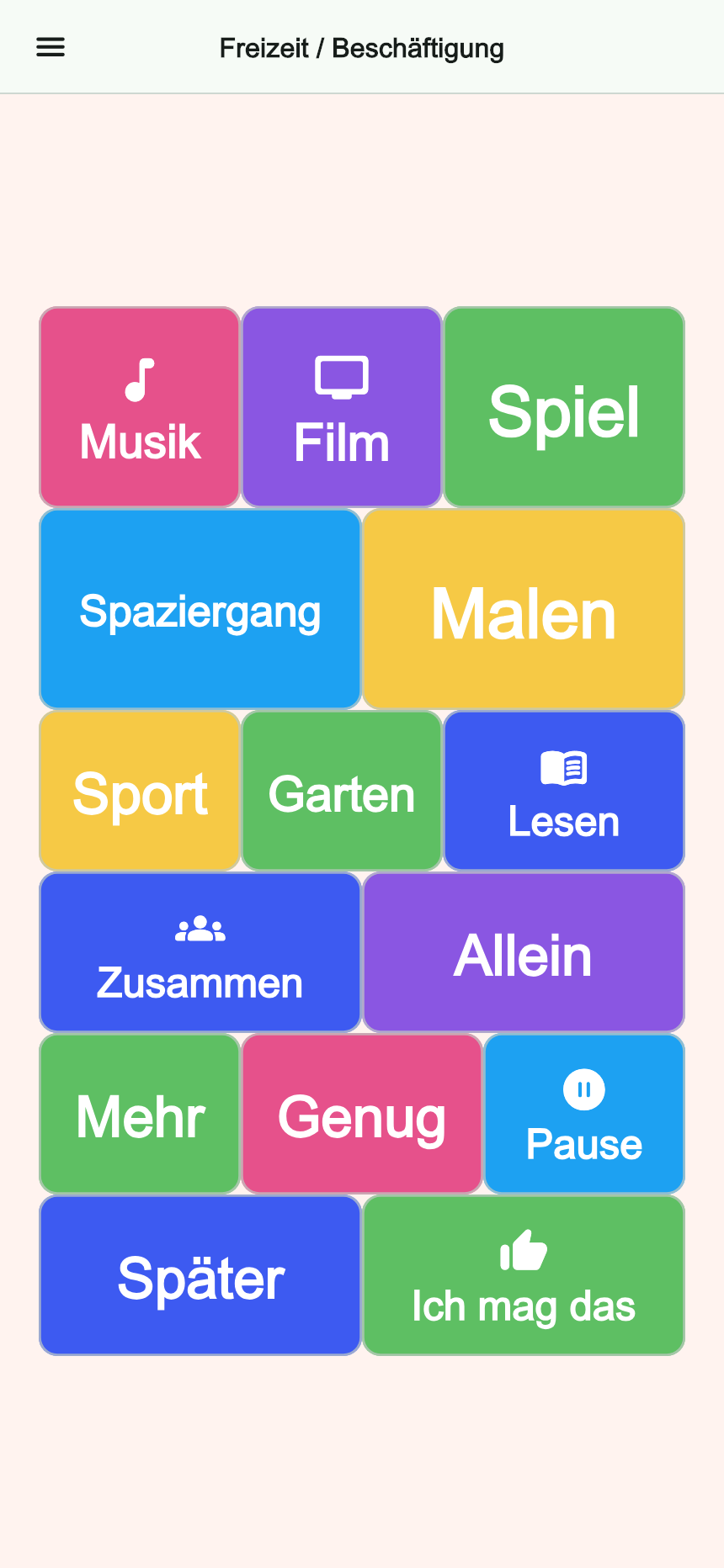 Vorschau des Boards Freizeit / Beschäftigung in Talking Buttons