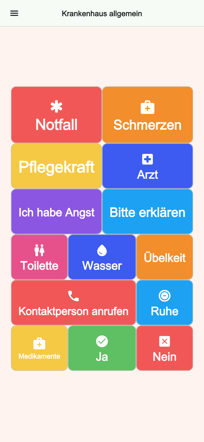 Vorschau des Boards Krankenhaus allgemein in Talking Buttons