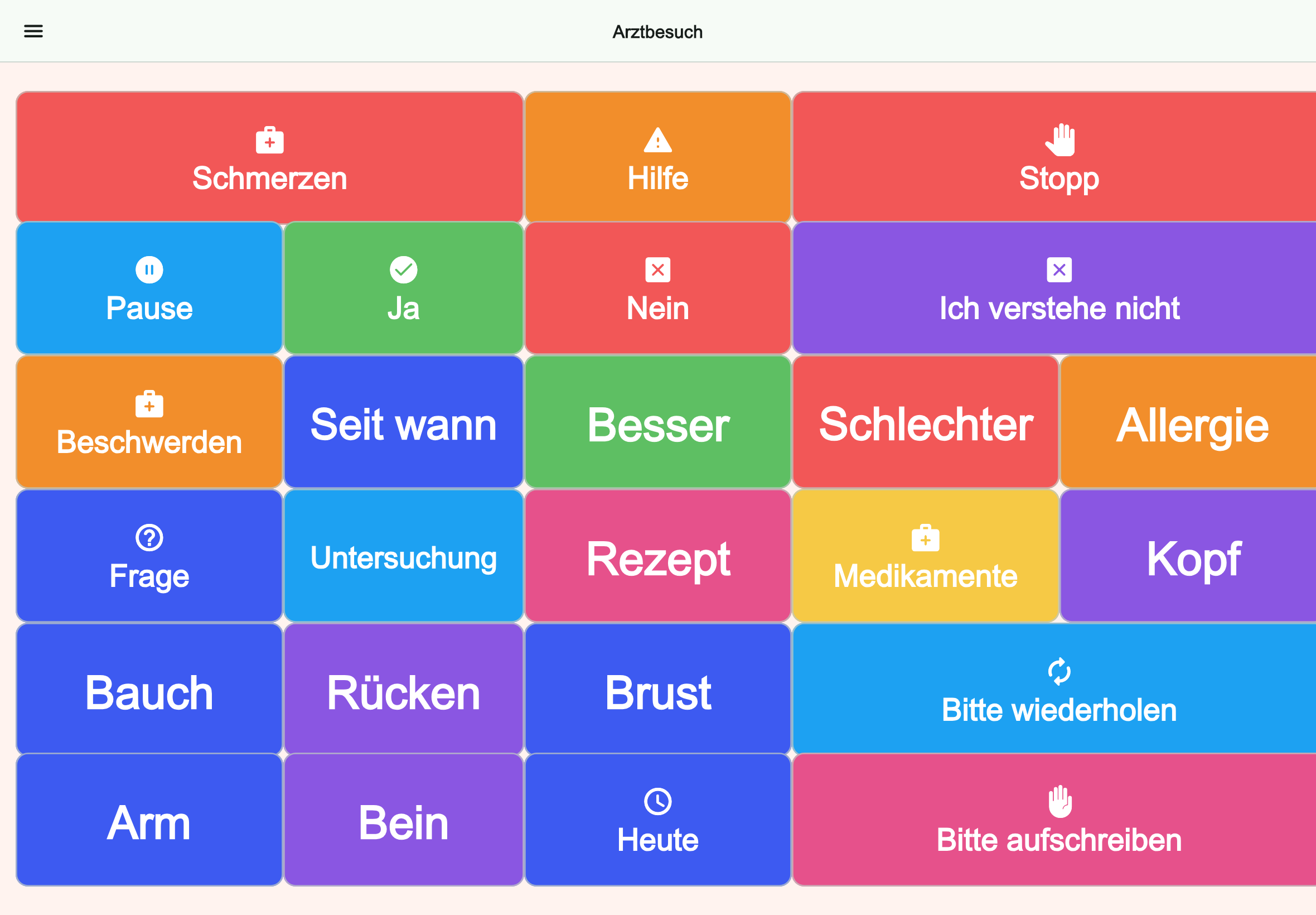 Große Tablet-Vorschau des Boards Arztbesuch in Talking Buttons