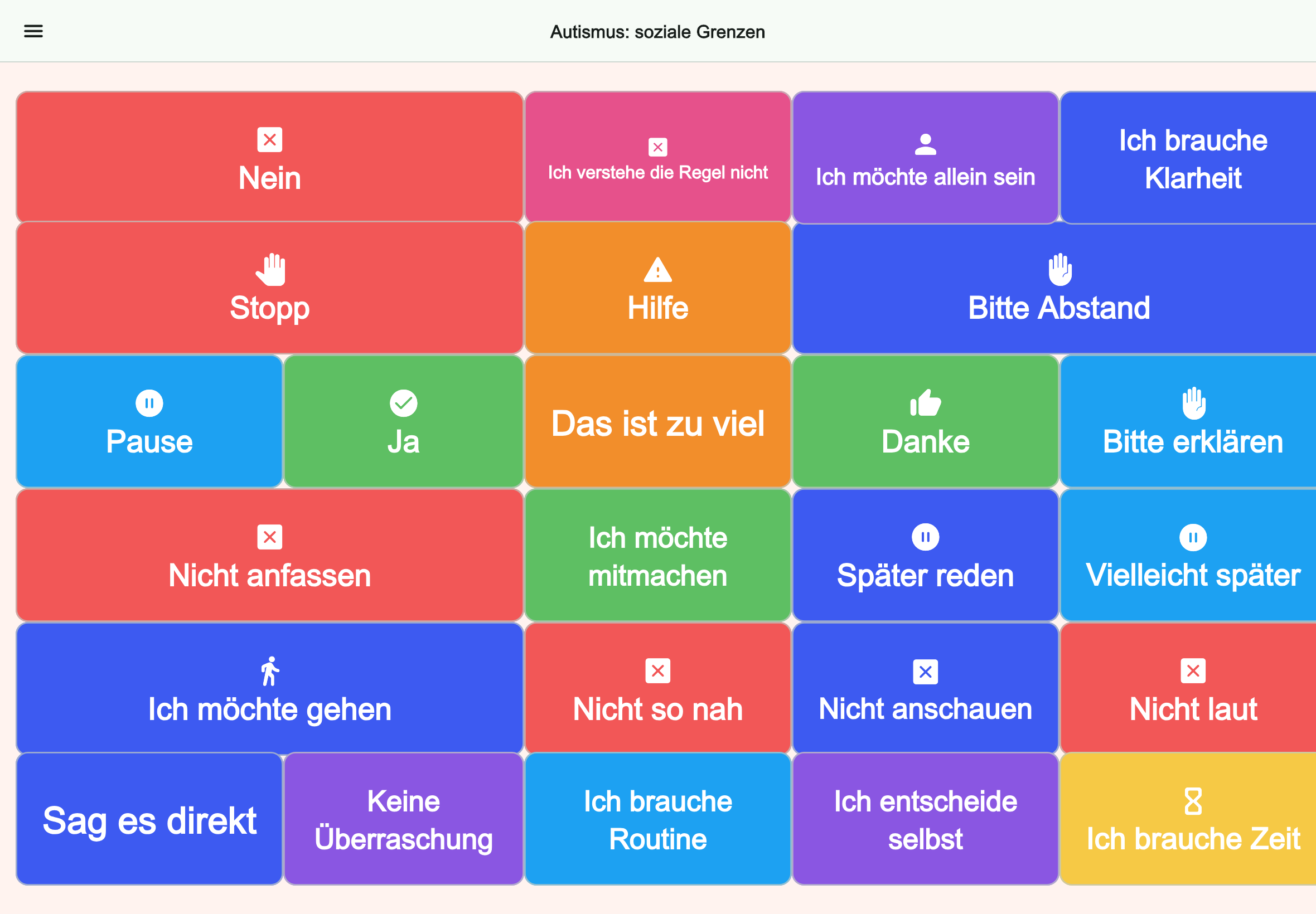 Große Tablet-Vorschau des Boards Autismus: soziale Grenzen in Talking Buttons
