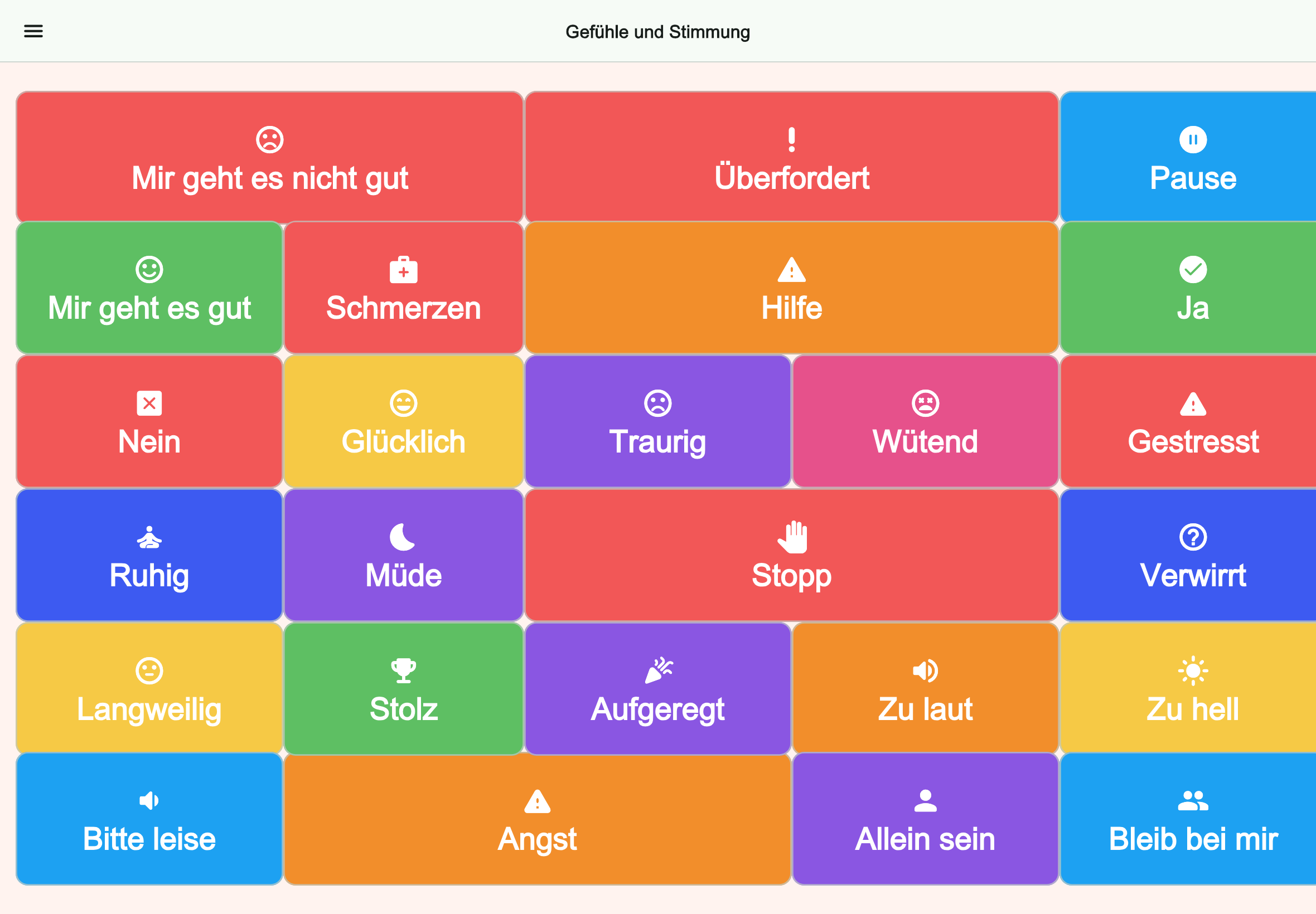 Große Tablet-Vorschau des Boards Gefühle und Stimmung in Talking Buttons