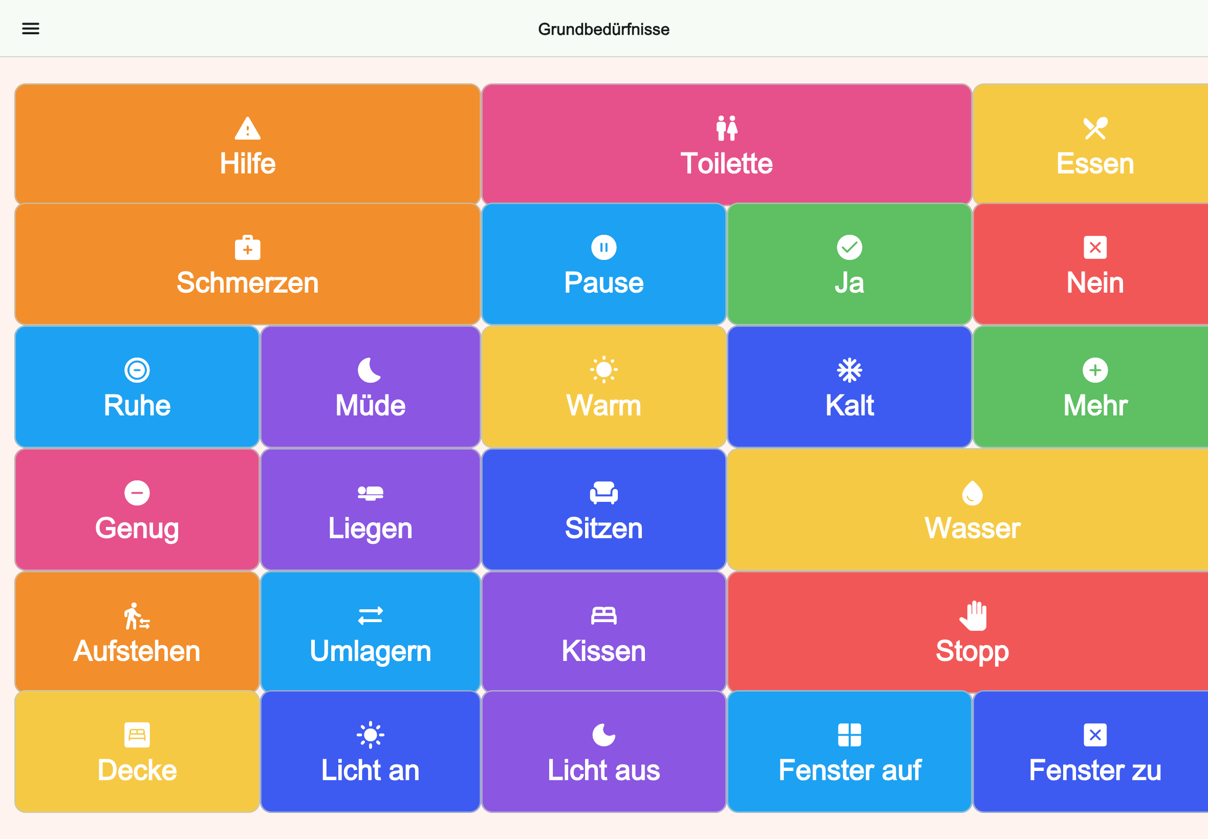 Große Tablet-Vorschau des Boards Grundbedürfnisse in Talking Buttons