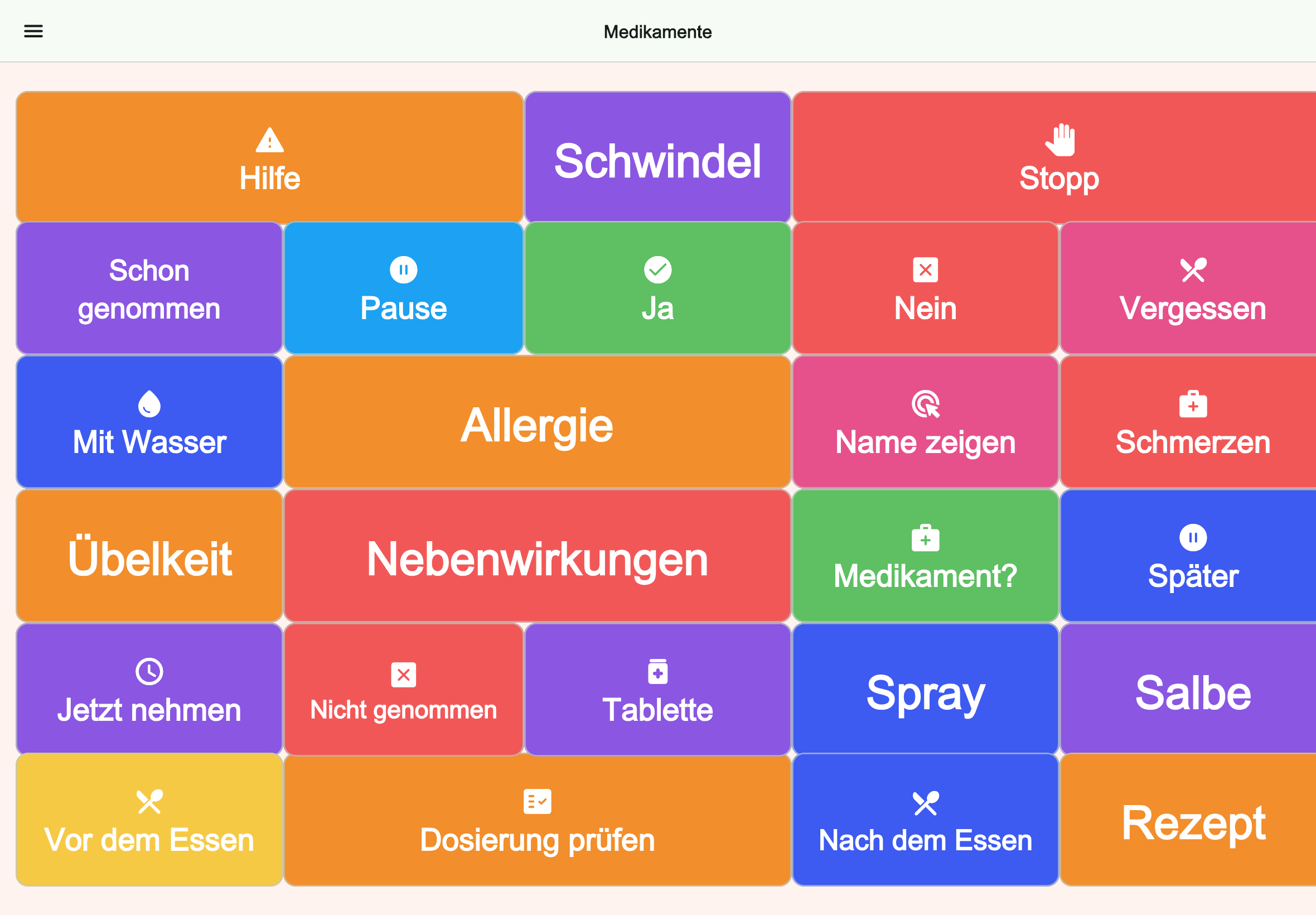 Große Tablet-Vorschau des Boards Medikamente in Talking Buttons
