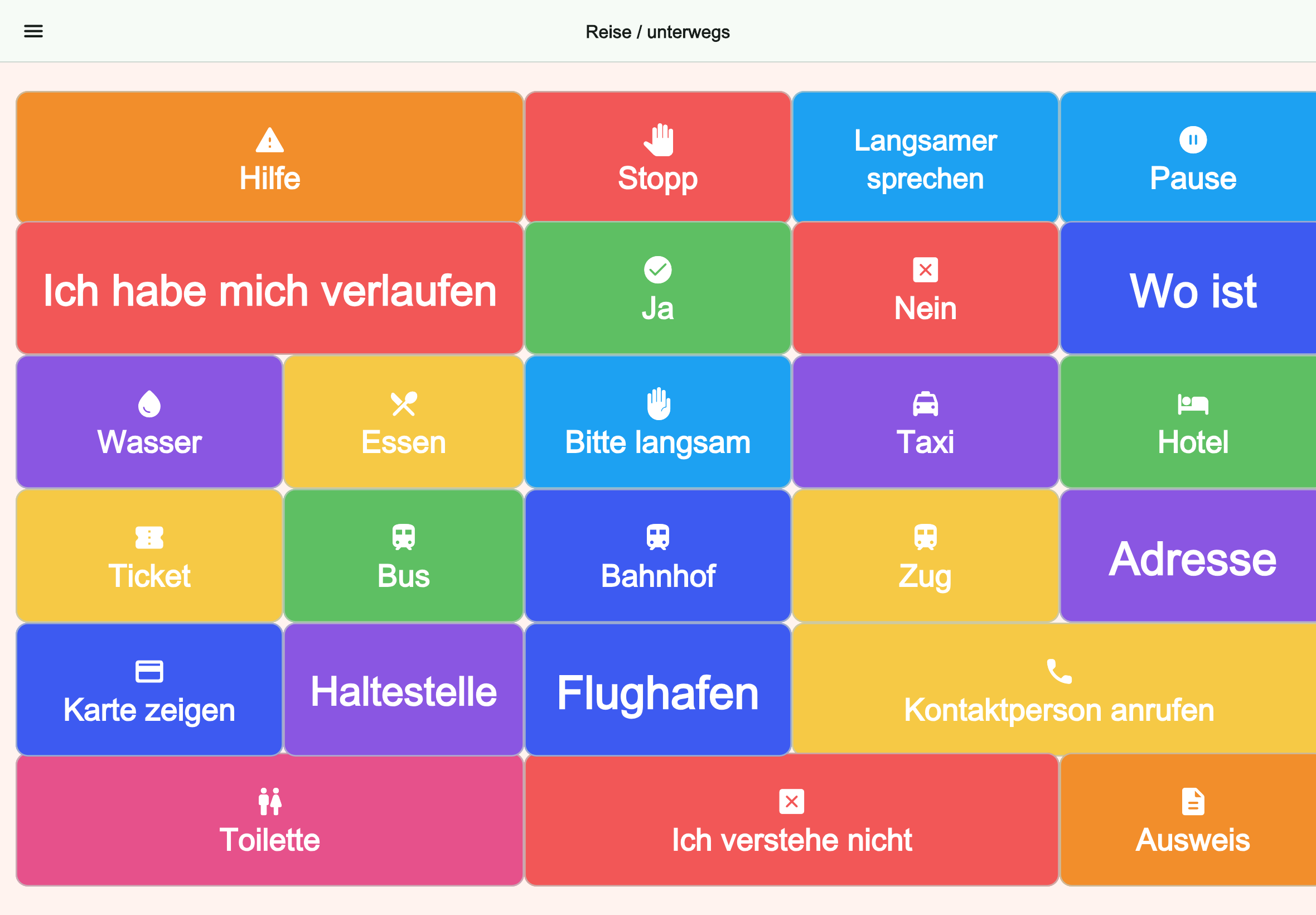 Große Tablet-Vorschau des Boards Reise / unterwegs in Talking Buttons