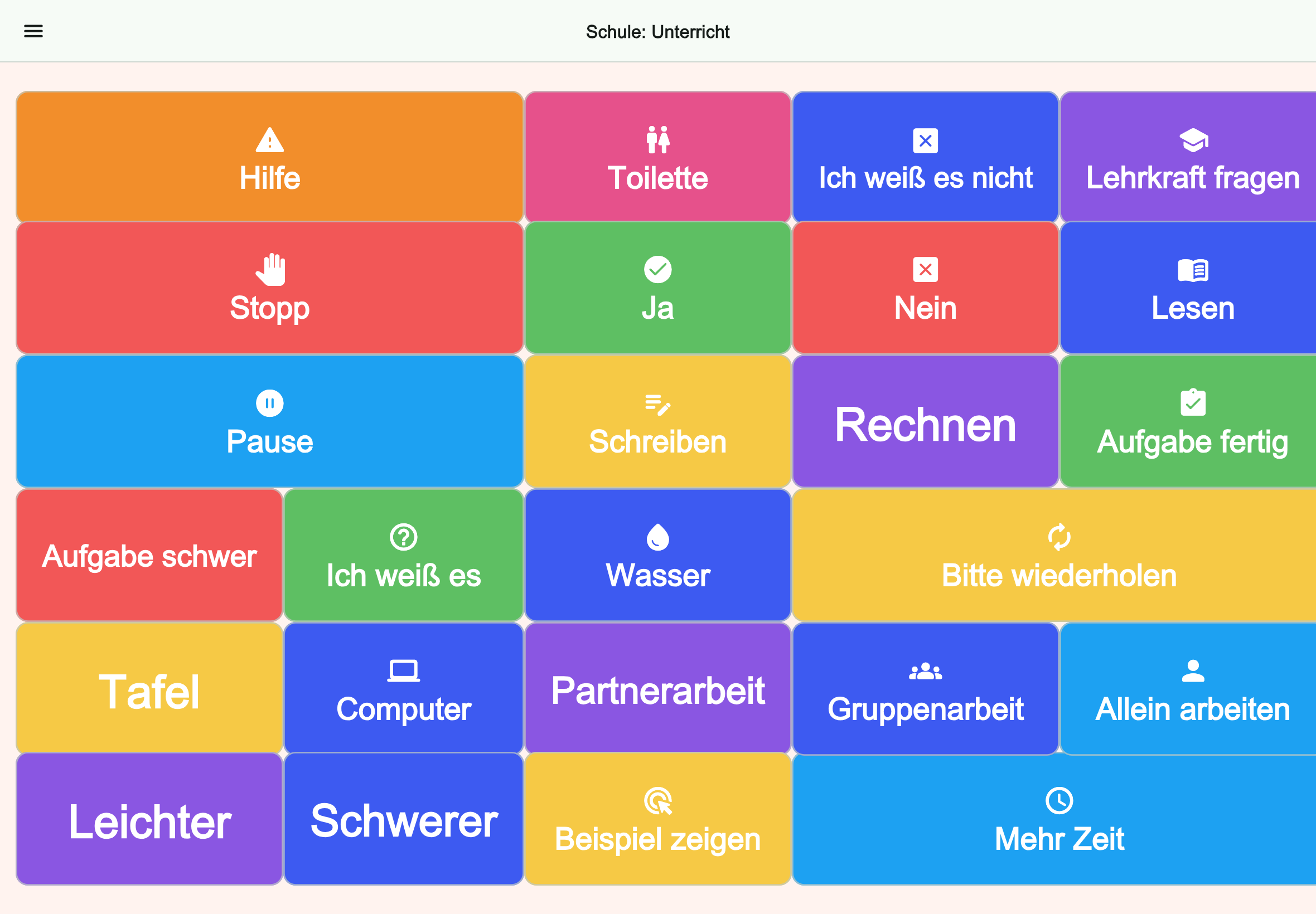 Große Tablet-Vorschau des Boards Schule: Unterricht in Talking Buttons