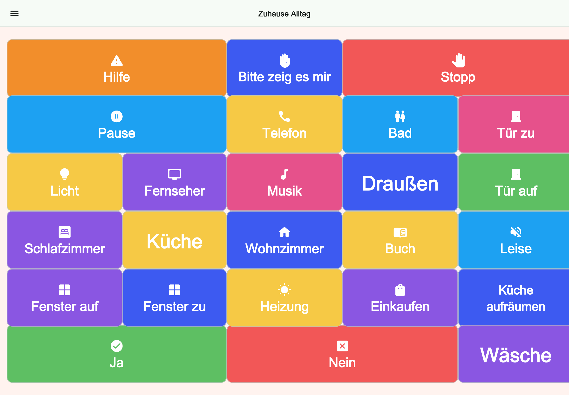 Große Tablet-Vorschau des Boards Zuhause Alltag in Talking Buttons
