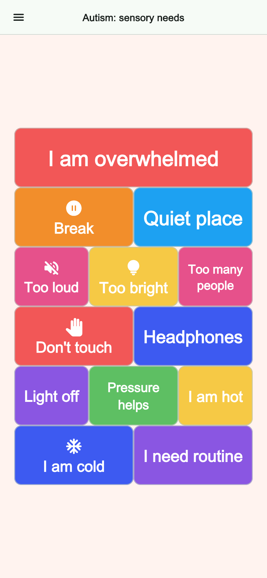 Preview of the Autism: sensory needs board in Talking Buttons