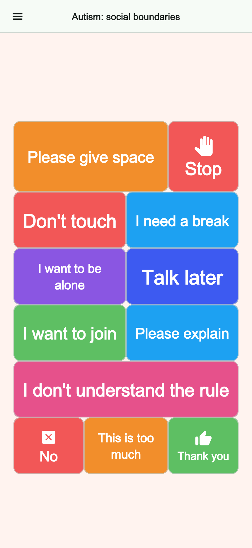 Preview of the Autism: social boundaries board in Talking Buttons