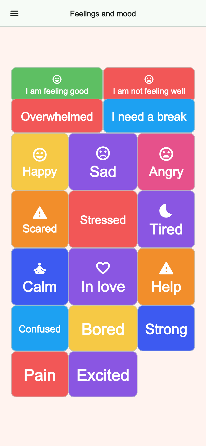 Preview of the Feelings and mood board in Talking Buttons