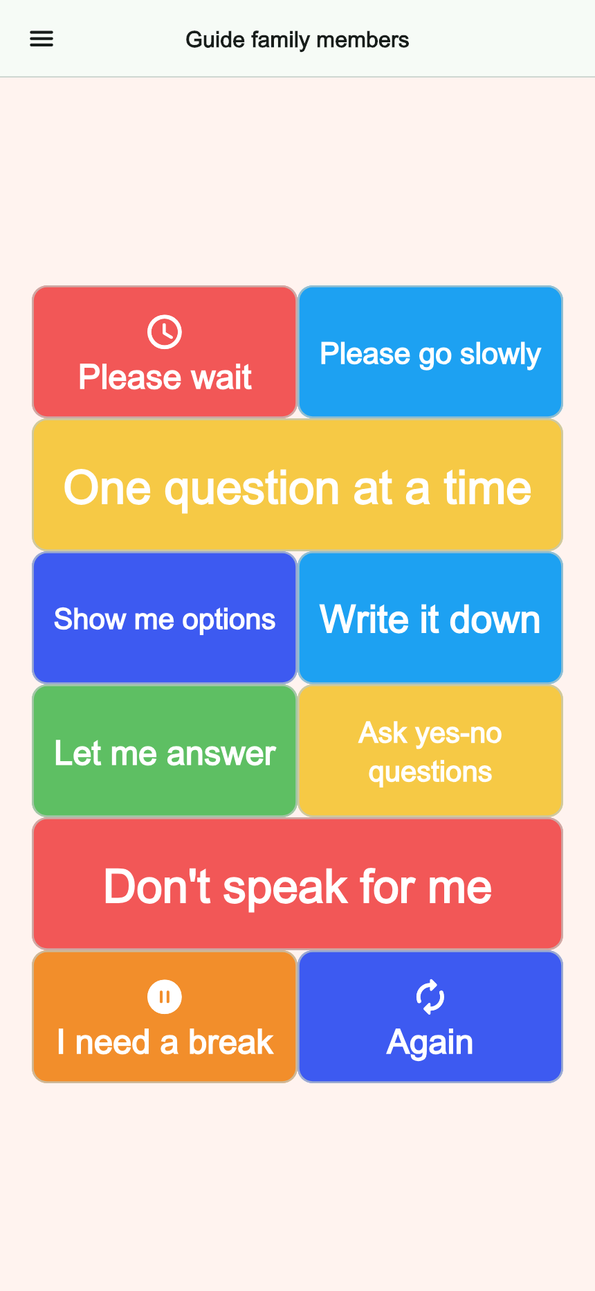 Preview of the Guide family members board in Talking Buttons