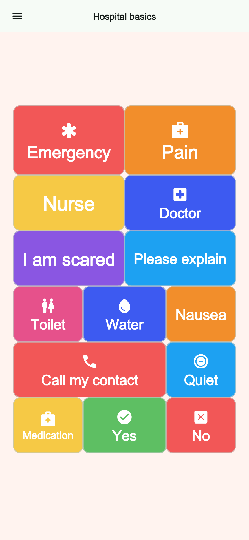 Preview of the Hospital basics board in Talking Buttons