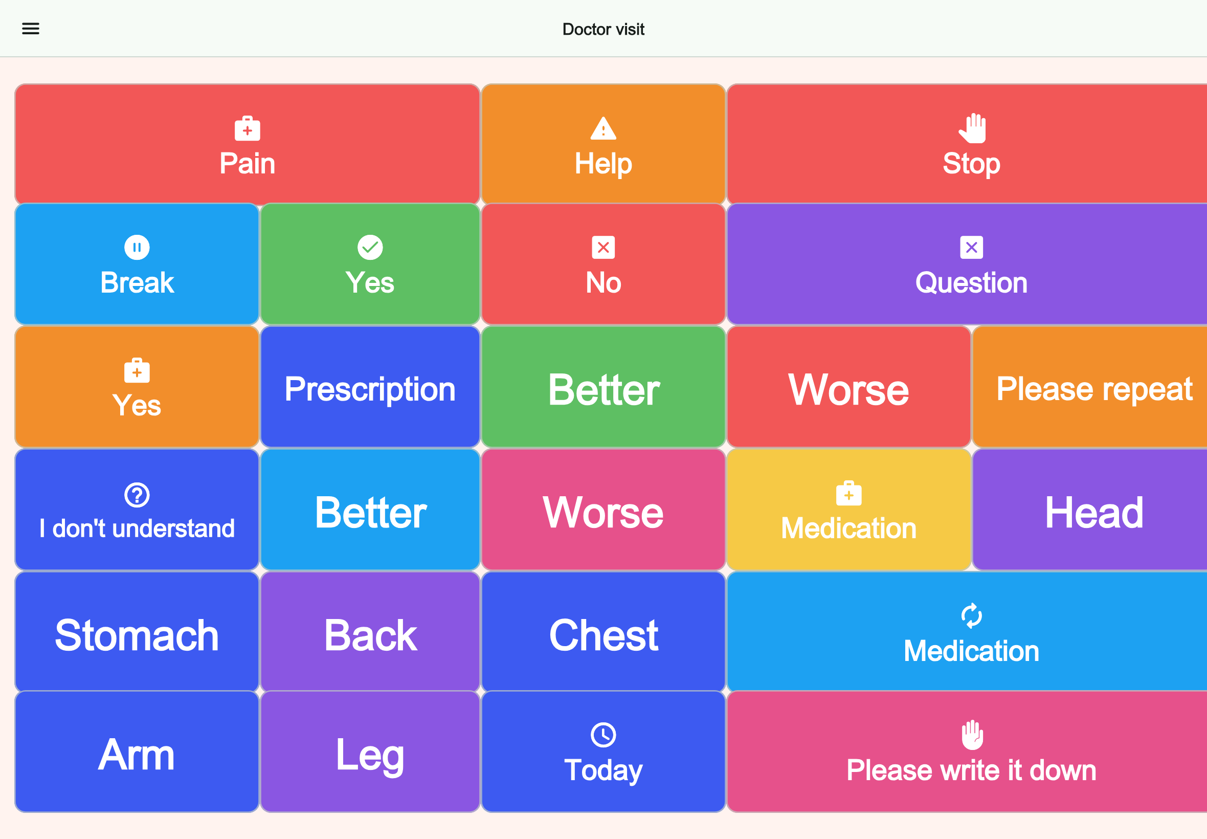 Large tablet preview of the Doctor visit board in Talking Buttons