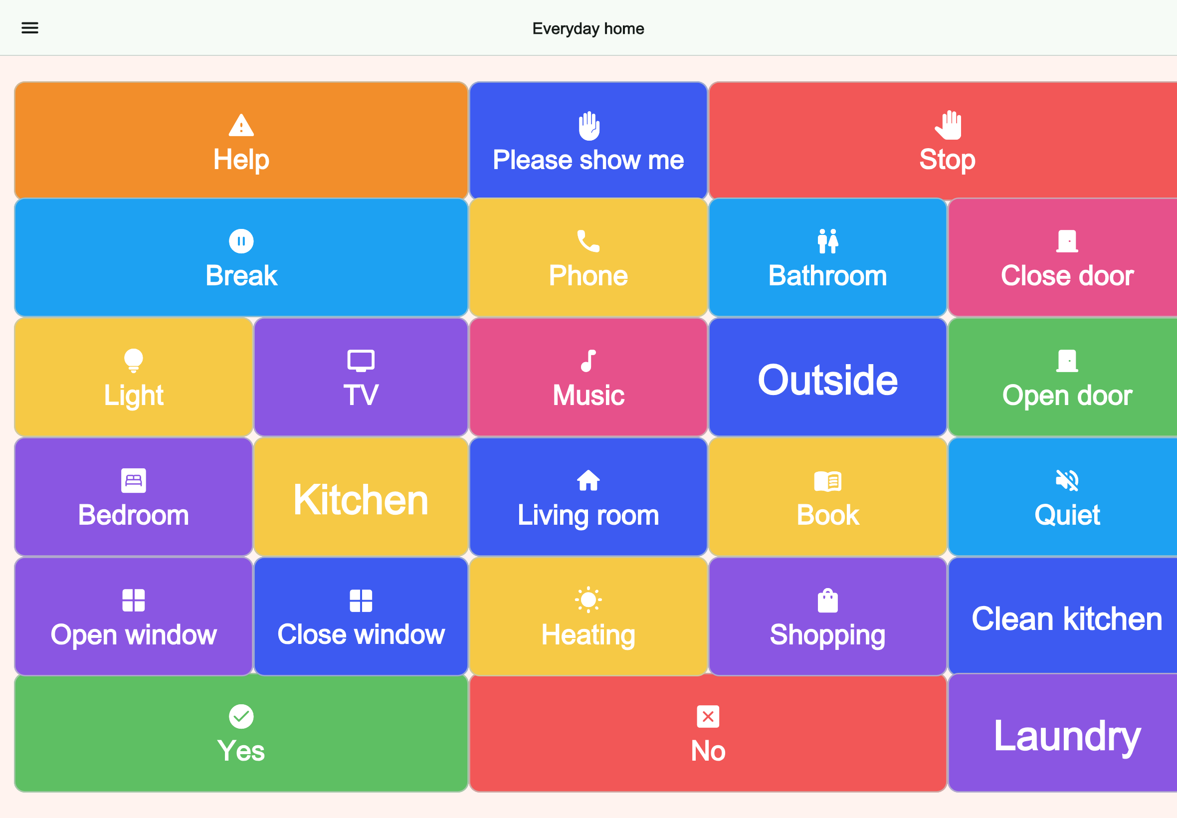 Large tablet preview of the Everyday home board in Talking Buttons