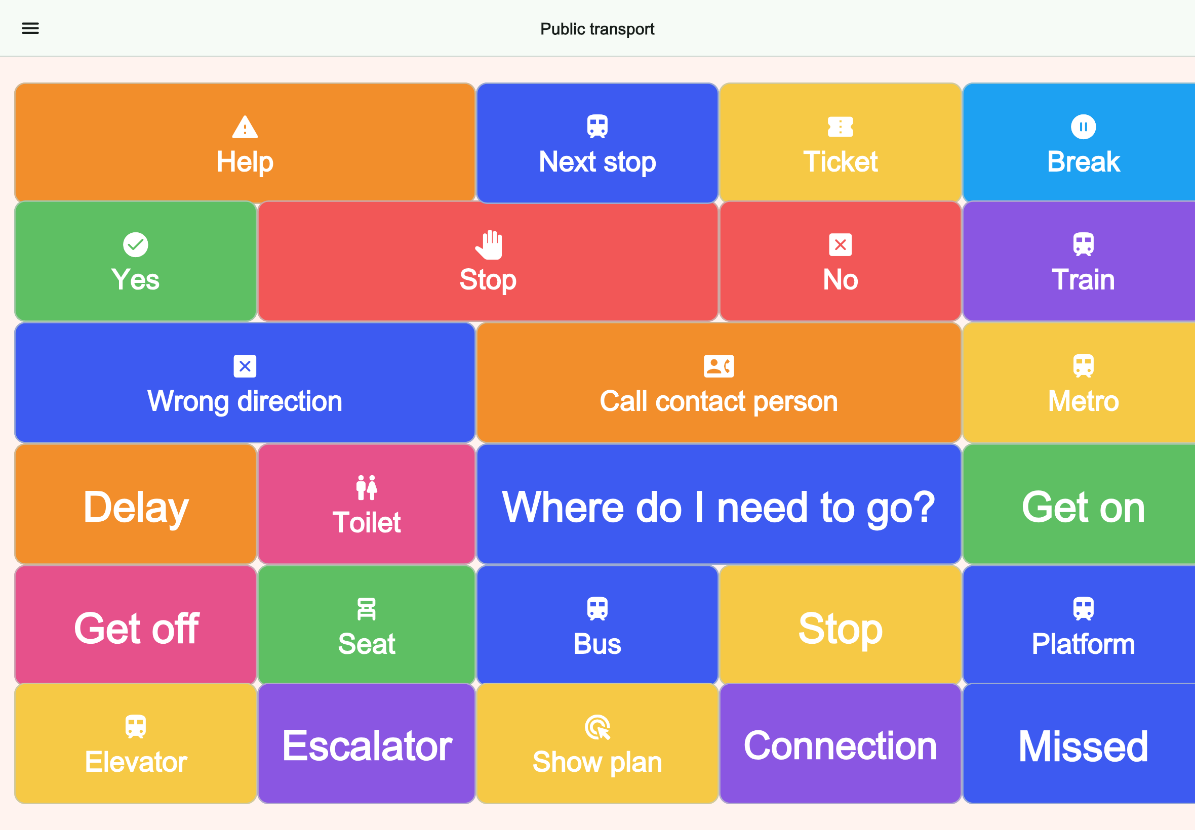 Large tablet preview of the Public transport board in Talking Buttons