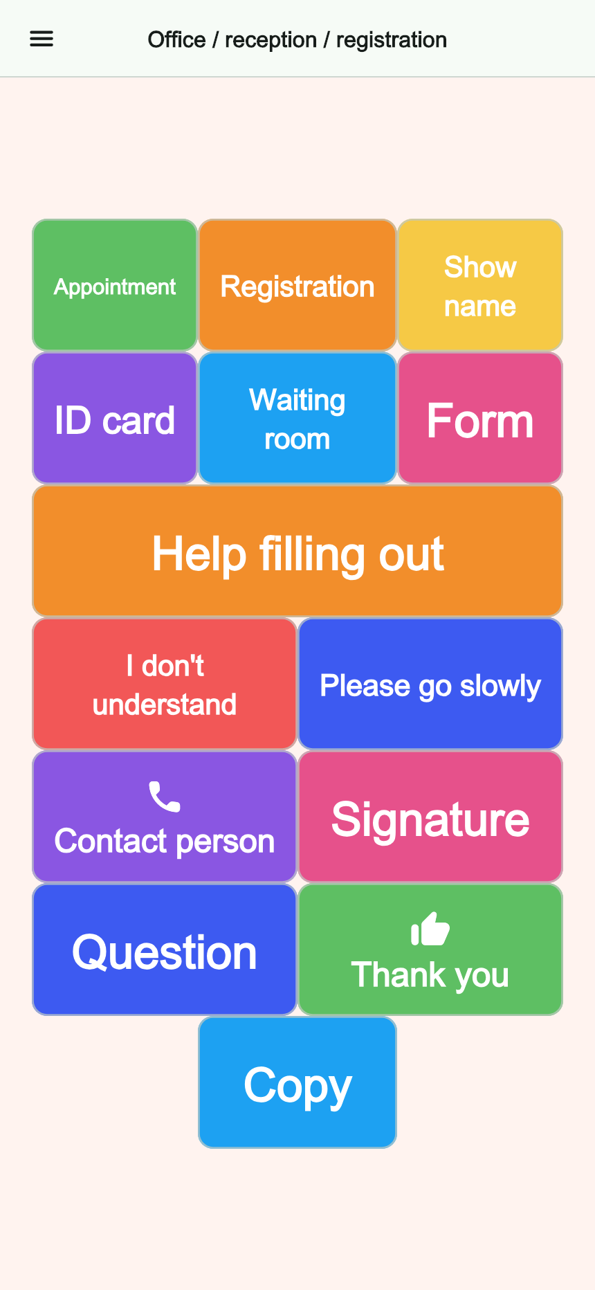 Preview of the Office / reception / registration board in Talking Buttons