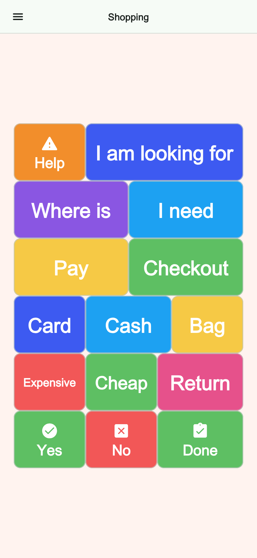 Preview of the Shopping board in Talking Buttons