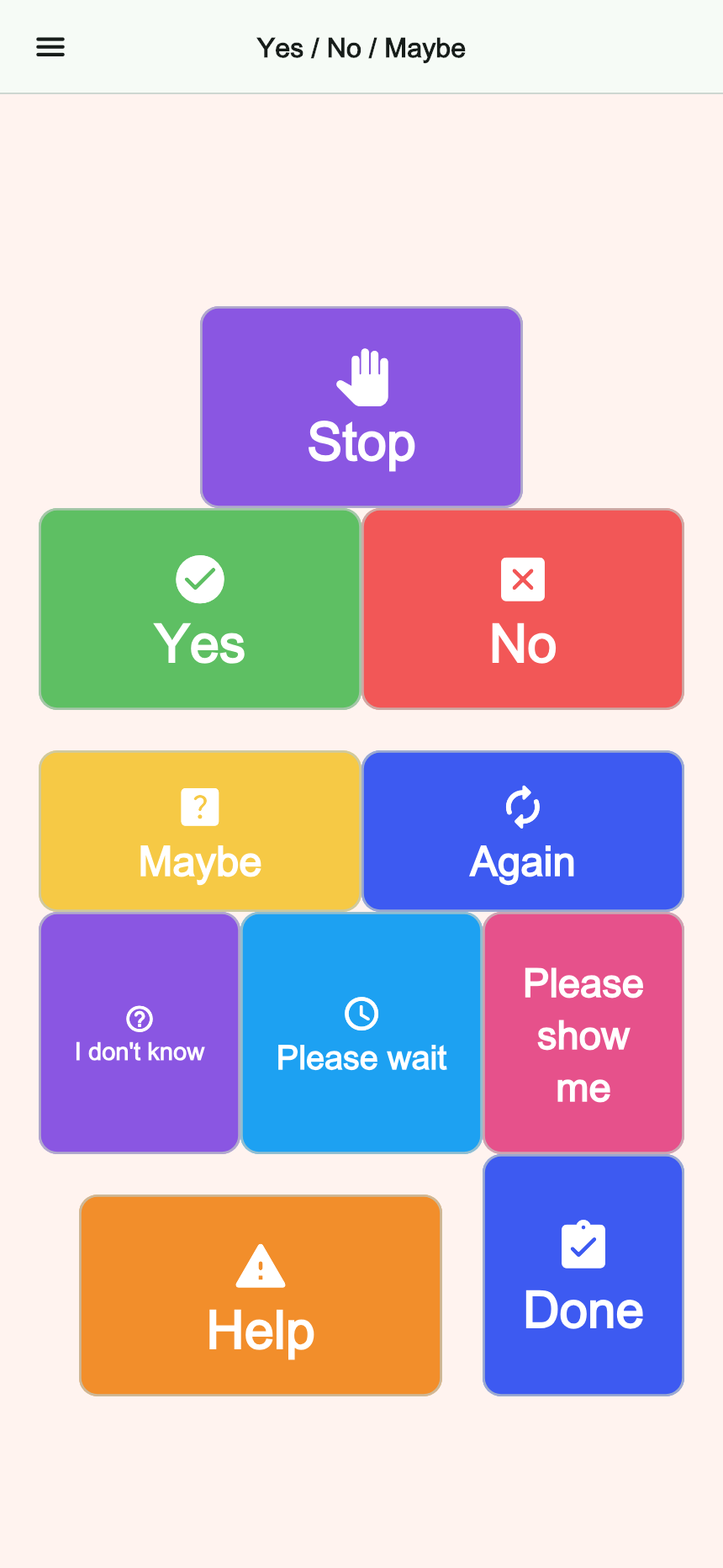 Preview of the Yes / No / Maybe board in Talking Buttons