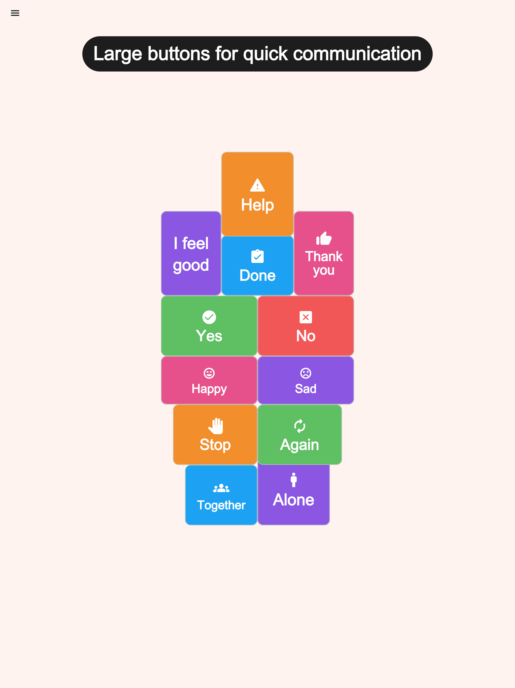 Talking Buttons auf dem iPad mit großzügiger Kommunikationstafel und großen Buttons