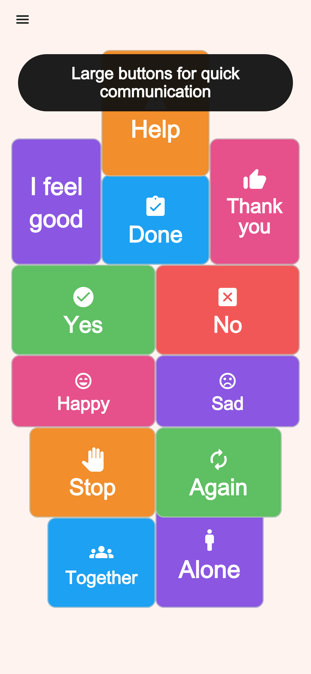 Talking Buttons auf dem iPhone mit großer Kommunikationstafel und farbigen Sprechbuttons