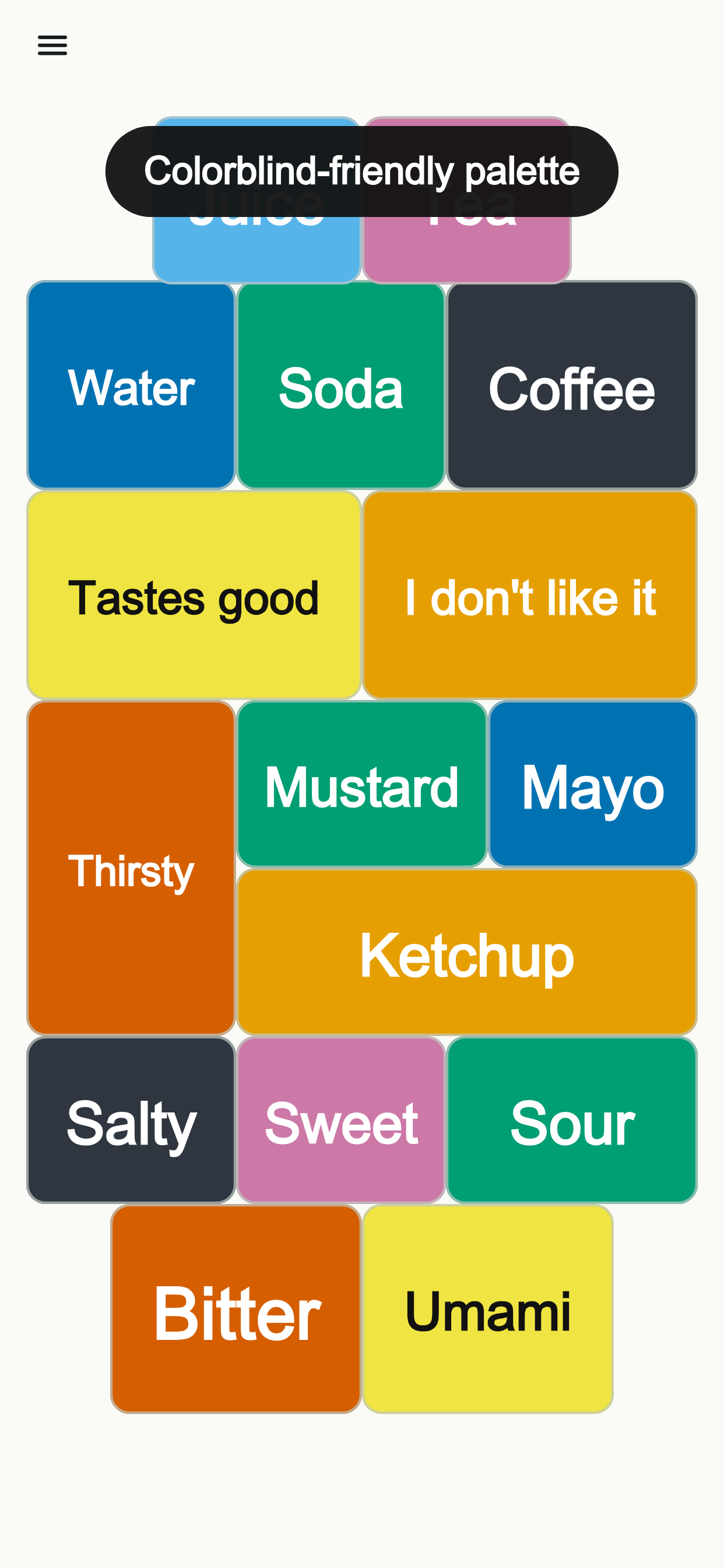 Essens- und Getränketafel mit großen farbigen Buttons in Talking Buttons