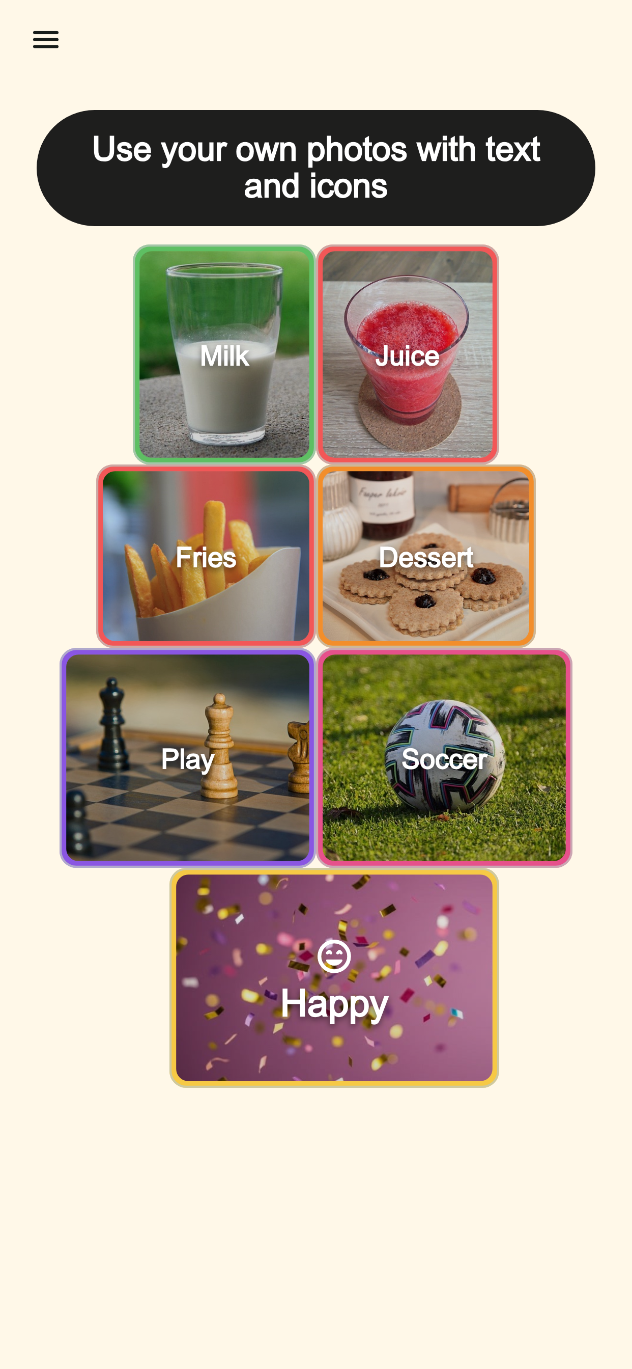 Talking Buttons Tafel mit eigenen Fotos und Textbeschriftungen